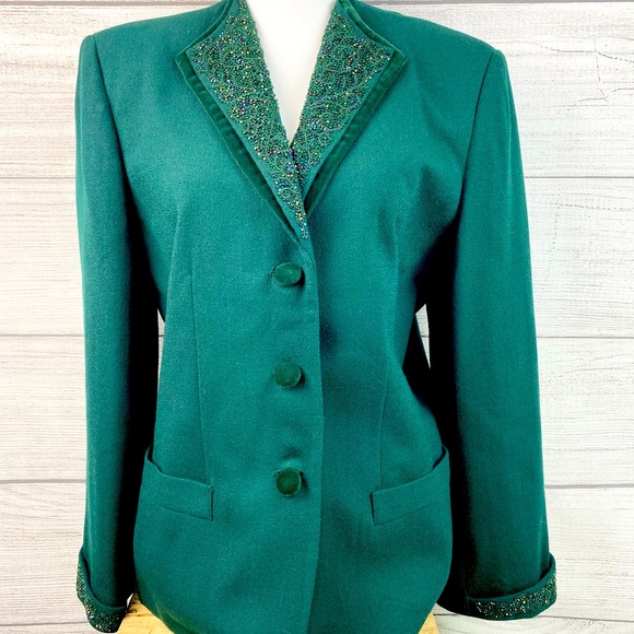 Le Suit Jackets & Blazers - Vintage Le Suit Green Wool Beaded Suit Jacket